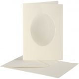Passepartout-Karten mit Kuvert, oval, Kartengröße 10,5x15 cm, Umschlaggröße 11,5x16,5 cm, Naturweiß, 10 Set/ 1 Pck