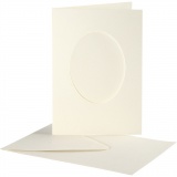 Passepartout-Karten mit Kuvert, oval, Kartengröße 10,5x15 cm, Umschlaggröße 11,5x16,5 cm, Naturweiß, 10 Set/ 1 Pck