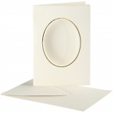 Passepartout-Karten mit Kuvert, Ovaler Ausschnitt mit Goldkante, Kartengröße 10,5x15 cm, Umschlaggröße 11,5x16,5 cm, Naturweiß, 10 Set/ 1 Pck