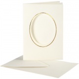 Passepartout-Karten mit Kuvert, Ovaler Ausschnitt mit Goldkante, Kartengröße 10,5x15 cm, Umschlaggröße 11,5x16,5 cm, Naturweiß, 10 Set/ 1 Pck