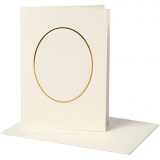 Passepartout-Karten mit Kuvert, Ovaler Ausschnitt mit Goldkante, Kartengröße 10,5x15 cm, Umschlaggröße 11,5x16,5 cm, Naturweiß, 10 Set/ 1 Pck