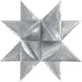 Papierstreifen für Sterne, L 86+100 cm, D 11,5+18,5 cm, B 25+40 mm, Glitter silber, 16 Streifen/ 1 Pck