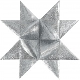 Papierstreifen für Sterne, L 86+100 cm, B 25+40 mm, D 11,5+18,5 cm, Glitter silber, 16 Streifen/ 1 Pck