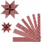 Papierstreifen für Fröbelsterne, L 44+78 cm, D 6,5+11,5 cm, B 15+25 mm, Rot, Weiß, 60 Streifen/ 1 Pck