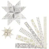 Papierstreifen für Fröbelsterne, L 44+78 cm, D 6,5+11,5 cm, B 15+25 mm, Gold, Weiß, 48 Streifen/ 1 Pck