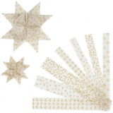Papierstreifen für Fröbelsterne, L 44+78 cm, D 6,5+11,5 cm, B 15+25 mm, Gold, Weiß, 48 Streifen/ 1 Pck