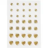 Strasssteine, rund, quadratisch, herzförmig, Größe 6+8+10 mm, Gold, 35 Stk/ 1 Pck