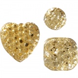 Strasssteine, rund, quadratisch, herzförmig, Größe 6+8+10 mm, Gold, 35 Stk/ 1 Pck
