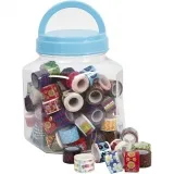 Gemusterte Klebebänder - Set, B 12 mm, Sortierte Farben, 90x2 m/ 1 Dose