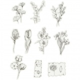 Motiv-Sticker, Blumen schwarz/weiß, Größe 30-50 mm, 30 Stk/ 1 Pck