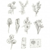 Motiv-Sticker, Blumen schwarz/weiß, Größe 30-50 mm, 30 Stk/ 1 Pck