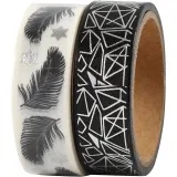 Washi Tape, Federn und graphisches Muster - Glanzfolie, B 15 mm, 2x4 m/ 1 Pck