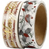Washi Tape, Frohe Weihnachten & Vögel - Folie, B 15 mm, 2x4 m/ 1 Pck