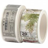 Washi Tape, Ticket- und Naturmotive, L 3+5 M, B 20+25 mm, 2 Rolle/ 1 Pck