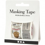 Washi Tape, Ticket- und Naturmotive, L 3+5 m, B 20+25 mm, 2 Rolle/ 1 Pck