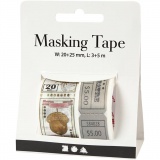 Washi Tape, Ticket- und Naturmotive, L 3+5 M, B 20+25 mm, 2 Rolle/ 1 Pck