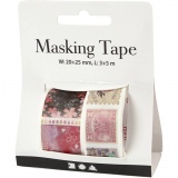 Washi Tape, Briefmarken- und Blumenmotive, L 3+5 m, B 20+25 mm, 2 Rolle/ 1 Pck