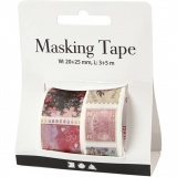 Washi Tape, Briefmarken- und Blumenmotive, L 3+5 M, B 20+25 mm, 2 Rolle/ 1 Pck