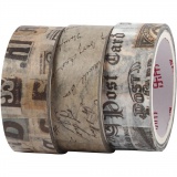 Washi Tape, Briefpost, L 5 m, B 15 mm, 3 Rolle/ 1 Pck
