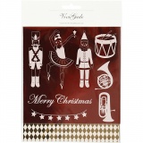 Deko- und Transferfolie, Nussknacker, Weihnachtsmann, Ballerina, Blatt 15x15 cm, Gold, Rot, Weiß, 4 Bl./ 1 Pck