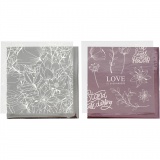 Deko- und Transferfolie, Blumen, Blatt 15x15 cm, Rosa, Silber, 4 Bl./ 1 Pck