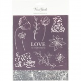 Deko- und Transferfolie, Blumen, Blatt 15x15 cm, Rosa, Silber, 4 Bl./ 1 Pck
