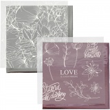Deko- und Transferfolie, Blumen, Blatt 15x15 cm, Rosa, Silber, 4 Bl./ 1 Pck