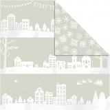 Design-Papier, Häuser & Schneeflocken, Blatt 30,5x30,5 cm, 180 g, 3 Bl./ 1 Pck