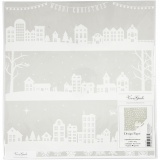 Design-Papier, Häuser & Schneeflocken, Blatt 30,5x30,5 cm, 180 g, 3 Bl./ 1 Pck