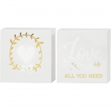Leinwand - bedruckt mitt Goldmotiven, H 10,16 cm, T 2,54 cm, B 10,16 cm, Weiß, 2 Stk/ 1 Pck