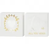 Leinwand - bedruckt mitt Goldmotiven, H 10,16 cm, T 2,54 cm, B 10,16 cm, Weiß, 2 Stk/ 1 Pck