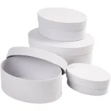Ovale Schachteln , L 10+12+14+16 cm, Größe 10x4 + 12x5 + 14x6 + 16x7 cm, Weiß, 4 Stk/ 1 Set