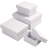 Rechteckige Boxen, H 3,5+4,5+5,5+6,5 cm, Größe 8,5x11,5+11x14 cm, Weiß, 4 Stk/ 1 Set