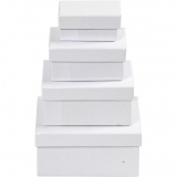 Rechteckige Boxen, H 3,5+4,5+5,5+6,5 cm, Größe 8,5x11,5+11x14 cm, Weiß, 4 Stk/ 1 Set