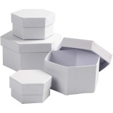 Schachteln Sechseckig, H 4+5+6+7 cm, D 6,5+8+10+12 cm, Weiß, 4 Stk/ 1 Set