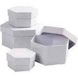 Schachteln, sechseckig, Größe 6,5x4 + 8x5 + 10x6 + 12x7 cm, Weiß, 4 Stk/ 1 Set