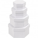 Schachteln Sechseckig, H 4+5+6+7 cm, D 6,5+8+10+12 cm, Weiß, 4 Stk/ 1 Set