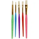 Pinsel für Kinder, Nr. 8+12+18, L 14-16 cm, B 5-10 mm, Flach,rund, Sortierte Farben, 5 Stk/ 1 Pck