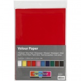 Velourpapier, A4, Blatt 210x297 mm, 140 g, Sortierte Farben, 10 Bl./ 1 Pck