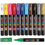 Posca Marker , PC-1M, Strichstärke 0,7 mm, extrafein, Sortierte Farben, 12 Stk/ 1 Pck