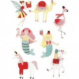3D Sticker, Flamingo, Lama, Meerjungfrau, H 50-60 mm, B 30-45 mm, Dicke 7 mm, 7 Stk/ 1 Pck
