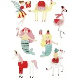 3D Sticker, Flamingo, Lama, Meerjungfrau, H 50-60 mm, B 30-45 mm, Dicke 7 mm, 7 Stk/ 1 Pck