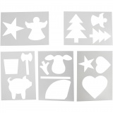 Schablonen mit Weihnachtsmotiven, A4, Blatt 210x297 mm, Weiß, 5 Bl. sort./ 1 Pck
