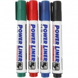 Whiteboard Marker, Strichstärke 4 mm, Schwarz, Blau, Grün, Rot, 4 Stk/ 1 Pck