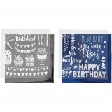 Dekofolie mit Transferblatt, Geburtstag, Blatt 15x15 cm, Dunkelblau, Silber, 2x2 Bl./ 1 Pck