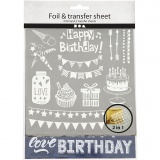 Dekofolie mit Transferblatt, Geburtstag, Blatt 15x15 cm, Dunkelblau, Silber, 2x2 Bl./ 1 Pck
