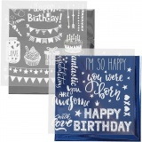 Dekofolie mit Transferblatt, Geburtstag, Blatt 15x15 cm, Dunkelblau, Silber, 2x2 Bl./ 1 Pck