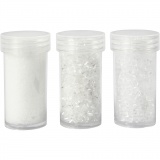Kunstflocken/-schnee, Weiß mit Glitter, 35+35+8 g, 3 Dose/ 1 Pck