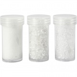 Kunstflocken/-schnee, Weiß mit Glitter, 3 Dose/ 1 Pck, 35+35+8 g