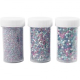 Mini Beads - Sortiment, Größe 0,6-0,8+1,5-2+3 mm, Pastellfarben, 3x45 g/ 1 Pck